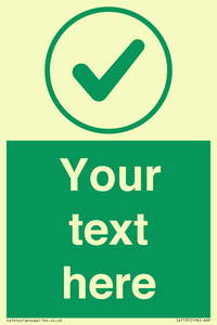 Custom green background, green tick in circle sign